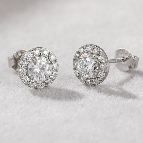 Certified 1ct. t.w. Moissanite Diamond Round Halo Stud Earrings NEW A - Picture 4 of 13